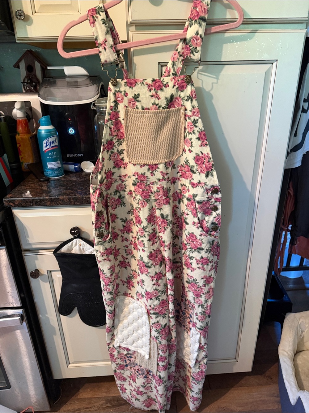 POL Floral Pink and Cream Overall Dress Romper